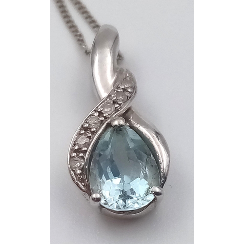 1112 - 9K WHITE GOLD AND AQUAMARINE STONE NECKLACE
1.96G  44CM LENGTH