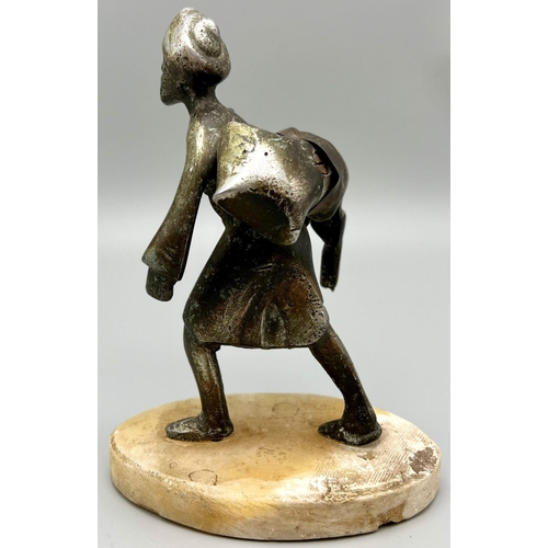 549 - An Antique Islamic Indian Hunter Figure - white metal on a marble base. 18.5 x 13.5cm.