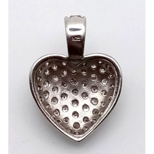 1127 - SILVER HEART PENDANT ENCRUSTED WITH CZ STONES. 2.8gms   2.2cms