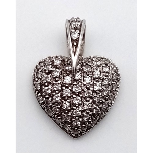 1127 - SILVER HEART PENDANT ENCRUSTED WITH CZ STONES. 2.8gms   2.2cms