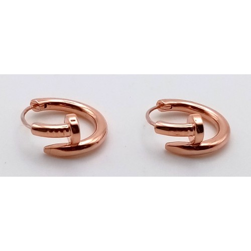 166 - 14K Rose Gold  CARTIER STYLE NAIL HOOP EARRINGS 3.8G