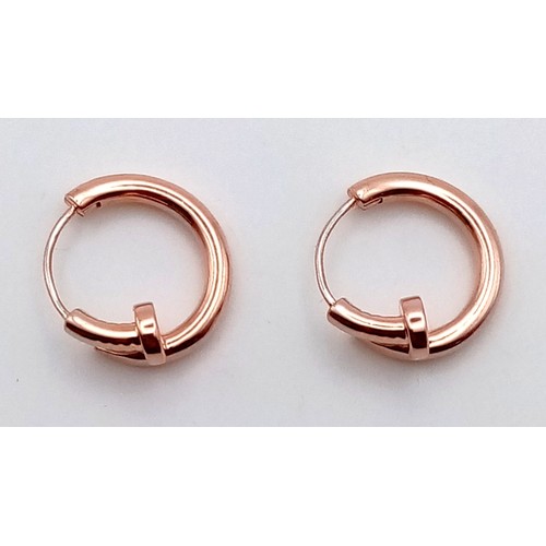 166 - 14K Rose Gold  CARTIER STYLE NAIL HOOP EARRINGS 3.8G