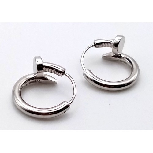 152 - 14K WHITE GOLD CARTIER STYLE NAIL HOOP EARRINGS 3.8G