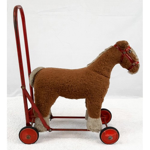 1140 - A 1950'S CHILDS HORSE EARLY WALKING TROLLEY TOY. A/F