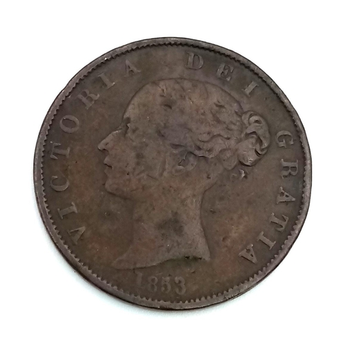 1092 - Five Queen Victoria Copper Half Penny Coins: 4 x 1853 and an 1854. Please see photos for conditions.