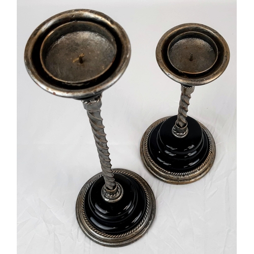 429 - Two Eclectic Hand-Made Twisted Iron Pillar Candle Holders. 32 and 50cm.