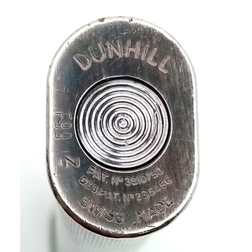 843 - A Wonderful Vintage Dunhill Silver Plate Lighter. In good condition but a/f. 7cm.