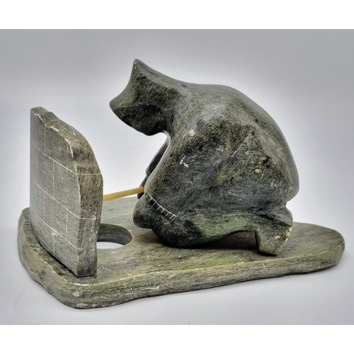 277 - An Antique Newfoundland and Labrador Inuit Soapstone Hand-Carved Figure of an Ice Fisherman.