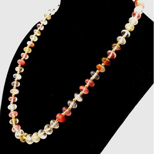 957 - A Tourmaline Beaded Necklace with Gilded Spacers and Clasp. 44cm.