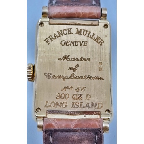 129 - A FRANCK MULLER LONG ISLAND LADIES WATCH IN 18K GOLD WITH DIAMOND BEZEL.  23 X 32mm  (9107)