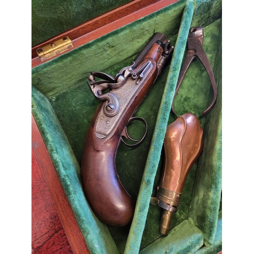 20 - A cased pair of flintlock Greatcoat Pistols by Leech of Colchester/renown gunmaker since 1790. Both ... 