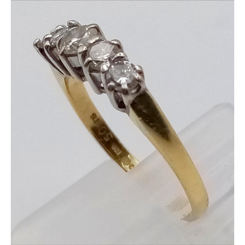 30 - An 18K Yellow Gold Five-Stone Diamond Ring. 0.6ct. 
Size L. 2.28g total weight.