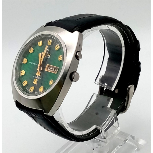 371 - Ricoh 'Rolex inspired' automatic 21 jewel stainless steal watch with leather strap. 40mm. Length: 25... 