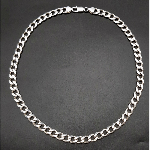 640 - A 925 Silver Chunky Flat Curb-Link Chain. 42cm. 51.13g total weight.