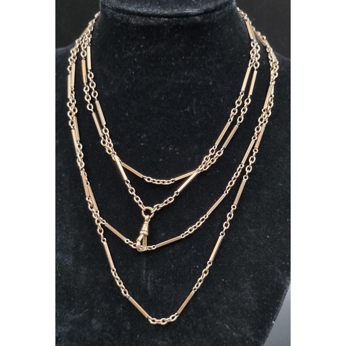 33 - A Vintage 9k Rose Gold Rope-Length, Bar-Belcher-Link Chain. 150cm. 25.86g total weight.