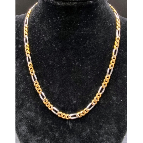 43 - A 9K Yellow and White Gold Figaro-Link Chain. 38cm. 16.25g total weight.