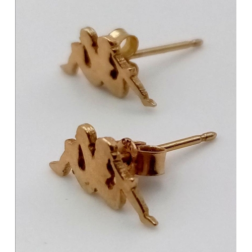 680 - A Pair of 9K Yellow Gold Kappa Design Stud Earrings.