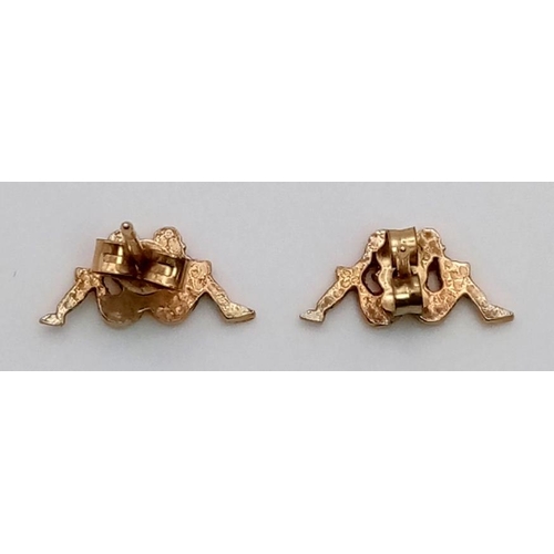 680 - A Pair of 9K Yellow Gold Kappa Design Stud Earrings.