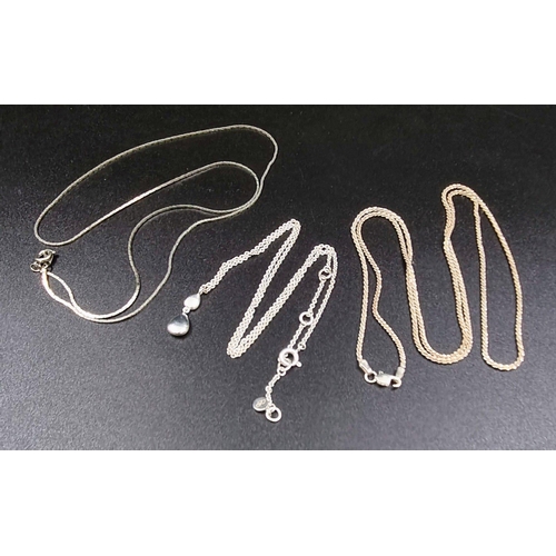 589 - Three Different Style 925 Silver Necklaces and Two Bracelets. 37g total weight.