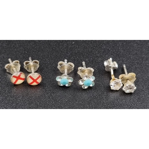 592 - Two Silver Rings and Three Pairs of Silver Stud Earrings.