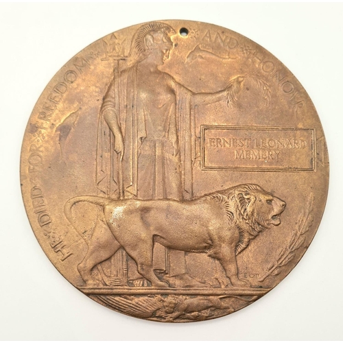 145 - Somme Casualty Medal Duo and Death Plaque. Dedicated to 22037 Pte Ernest L Memory 9 th Battalion of
... 