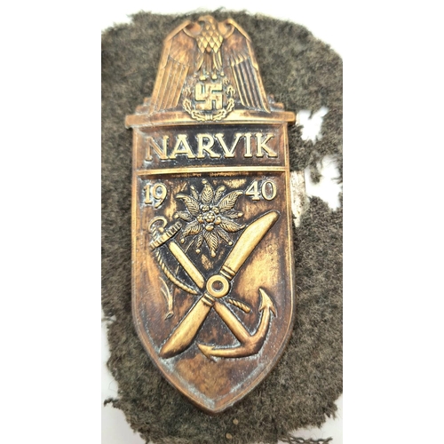 34 - WW2 German Narvik Campaign Shield cut from a uniform.