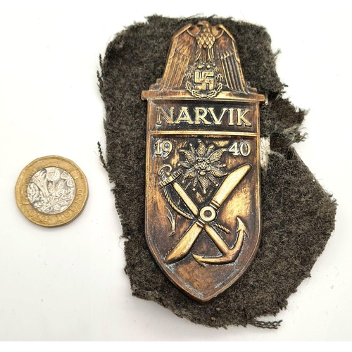 34 - WW2 German Narvik Campaign Shield cut from a uniform.