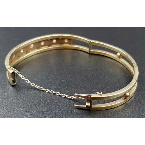 50 - An Exquisite Antique Victorian 15k Yellow Gold (tested) and Seven Diamond Bangle/Bracelet. 1ct. 6cm ... 