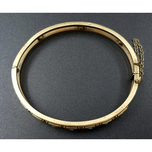 50 - An Exquisite Antique Victorian 15k Yellow Gold (tested) and Seven Diamond Bangle/Bracelet. 1ct. 6cm ... 