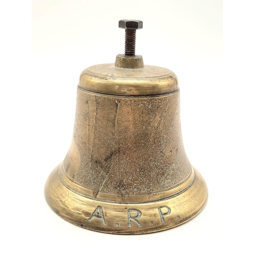 617 - A WW2 Dated 1939 Air Raid Precautions (ARP) Brass Bell -13cm Tall.