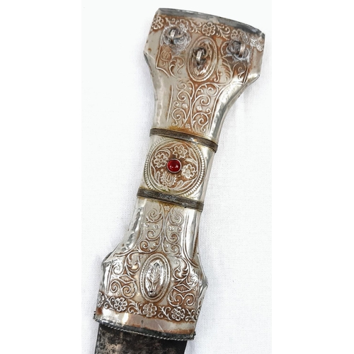 26 - Very Rare Antique White Metal Eastern Jewelled Dagger, Highly Detailed Gem Set Scabbard and Handle a... 