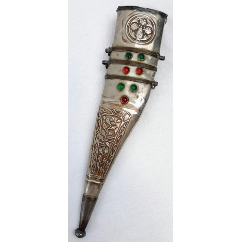 26 - Very Rare Antique White Metal Eastern Jewelled Dagger, Highly Detailed Gem Set Scabbard and Handle a... 