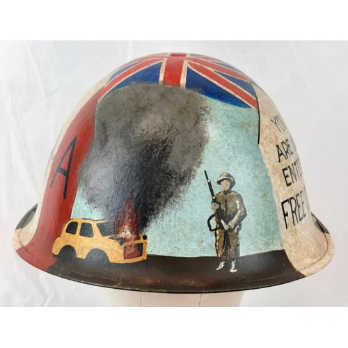 321 - Circa 1960’s British Mk IV Helmet with hand painted memorial to Op Banner Northern Ireland.