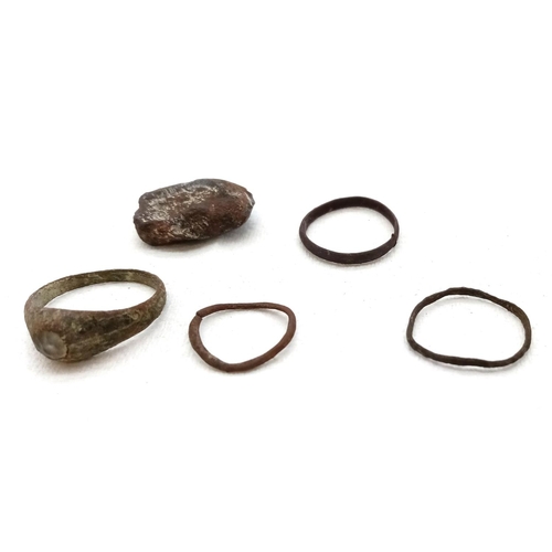 361 - An interesting collection of 15 excavated Roman and Medieval rings and possibly 1 coin.