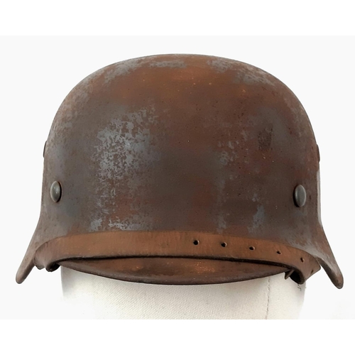 6 - WW2 German Double Decal M40 Helmet with Liner and Chin Strap.