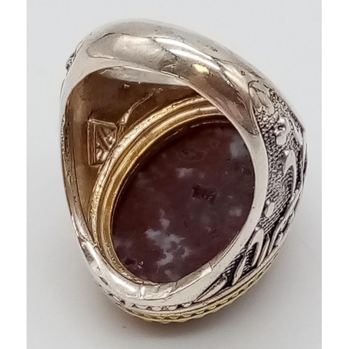 89 - An Iranian Rare Natural Moss Agate Ring. Size W. 22.57g total weight.