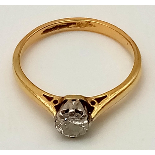 39 - A 9K Yellow Gold Diamond Solitaire Ring. 0.25ct. Size K 1/2.  2.15g total weight.