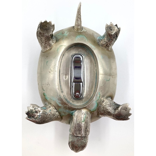 718 - A stunning large solid silver European tortoise table lighter 
Marked 800 possibly Italian
Top condi... 