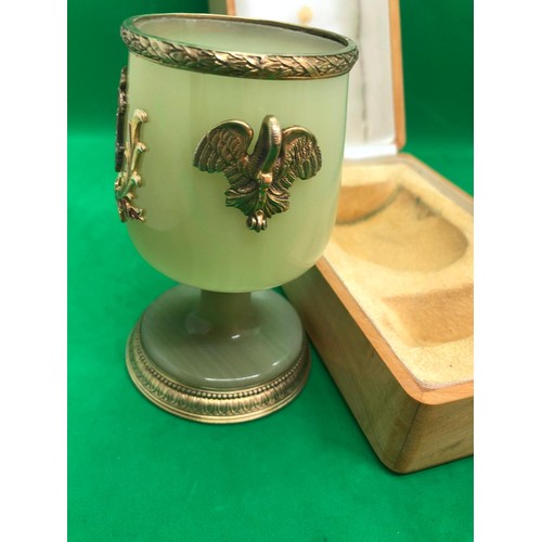 725 - Magnificent large Russian gilt silver enamel carved jade goblet cup.
Height 11cm
Diameter base 7cm
D... 