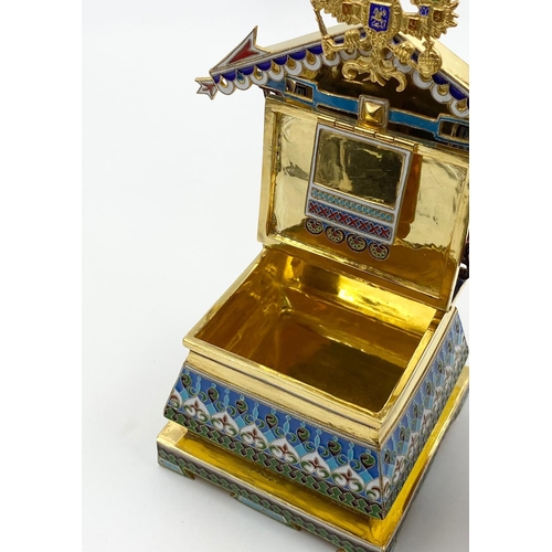 628 - A Russian Silver-Gilt and Cloisonné Enamel Throne and Trinket Box. Richly gilded with intricate cloi... 