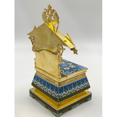 628 - A Russian Silver-Gilt and Cloisonné Enamel Throne and Trinket Box. Richly gilded with intricate cloi... 