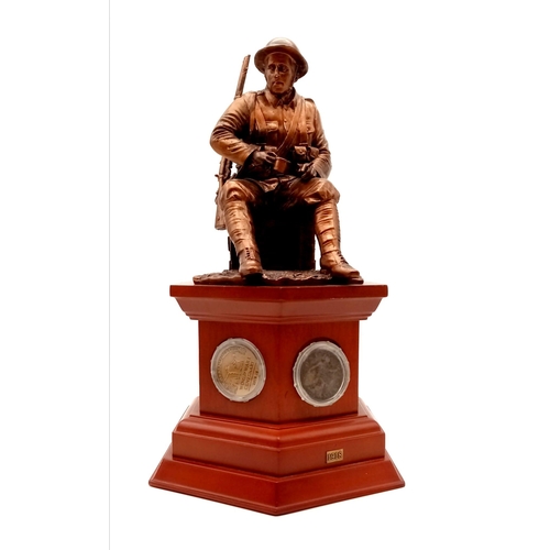 603 - A Danbury Mint ‘The Brave British Tommy’ World War 1 Centenary Bronzed Sculpture on wooden plinth fe... 