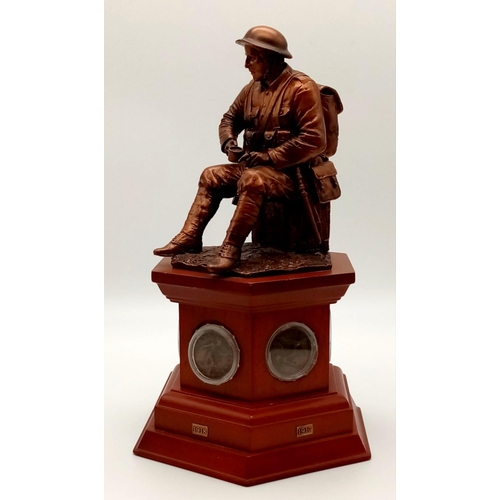 603 - A Danbury Mint ‘The Brave British Tommy’ World War 1 Centenary Bronzed Sculpture on wooden plinth fe... 