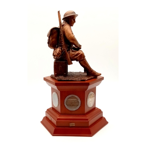 603 - A Danbury Mint ‘The Brave British Tommy’ World War 1 Centenary Bronzed Sculpture on wooden plinth fe... 