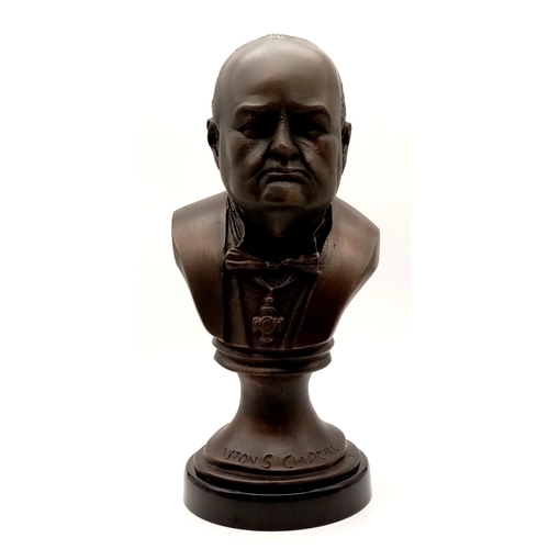 610 - A Vintage Cast Bronzed Metal Bust of Sir Winston Churchill - 32cm Tall.