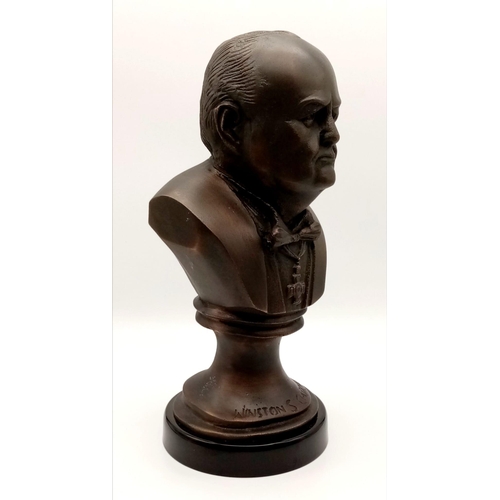 610 - A Vintage Cast Bronzed Metal Bust of Sir Winston Churchill - 32cm Tall.