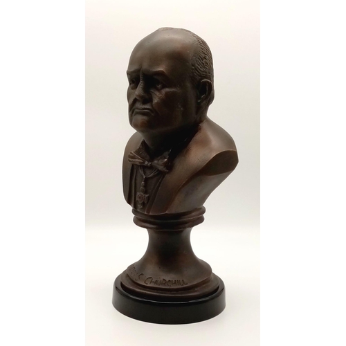 610 - A Vintage Cast Bronzed Metal Bust of Sir Winston Churchill - 32cm Tall.