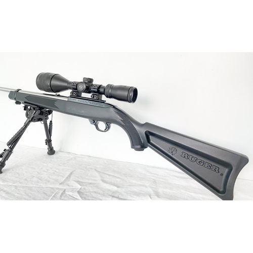 103 - A Ruger Model 10-22 Semi Automatic .22 Calibre Rifle. 
Scope 4-12 x 50. Bi-Pod. 1 x magazine. Fitted... 