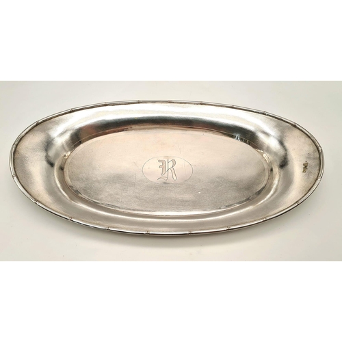 1198 - Antique Chinese Solid Silver Very Large Serving Dish Or Plate 35cm x 18cm. Hallmarked at the base.