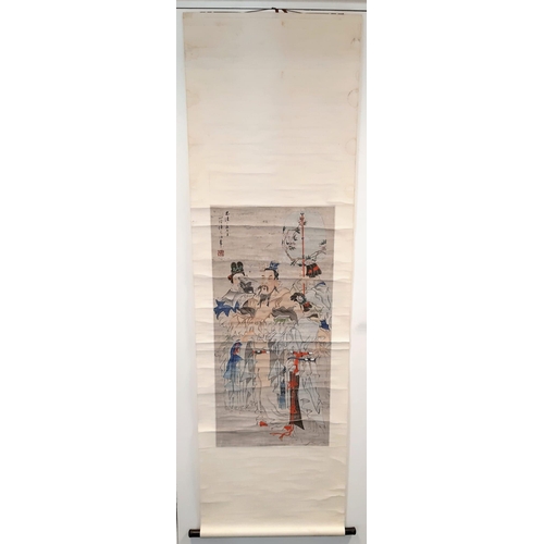 620 - A Chinese Ink and Watercolour on Paper Scroll by Ren Bonian (also known as Ren Yi - 1840-1896). He w... 